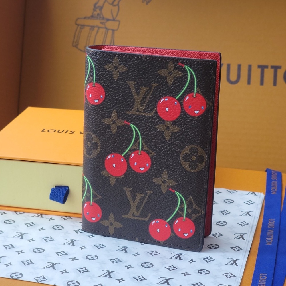 Louis Vuitton Brown Monogram Card Case with Red Cherry Print